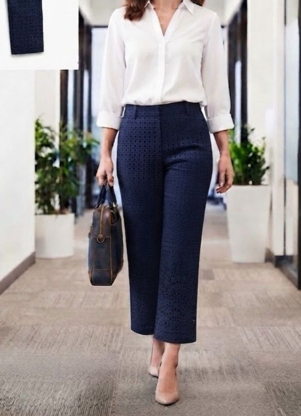 Ann Taylor Navy Eyelet Lined Dress Pants Reg Fit Straight Leg NWOT Sz 10